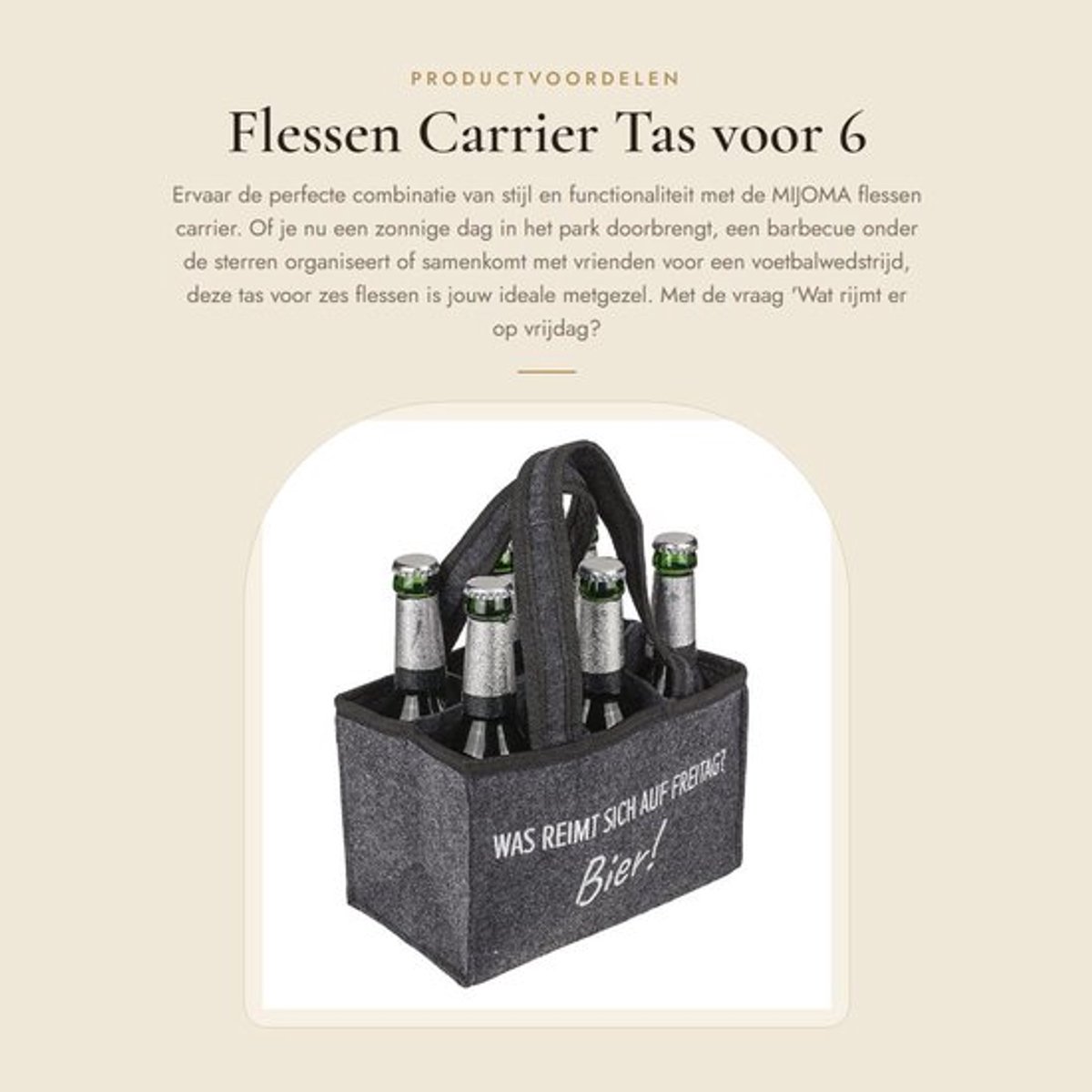 Flessendrager Stijlvol - Flessentas voor 6 flessen - Biertas - Mannenhandtas - Hoogwaardig vilt - 24 x 15 cm