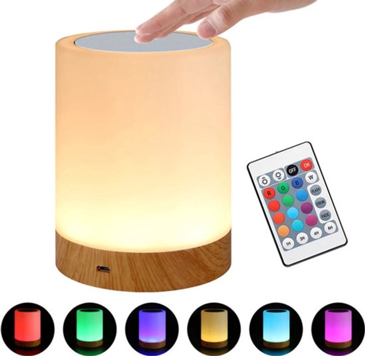 LED-nachtlampje met houtnerf, oplaadbare afstandsbediening, bedlampje voor in de slaapkamer, creatief cadeau, RGB-slaplamp, sfeerverlichting voor op het bureau.