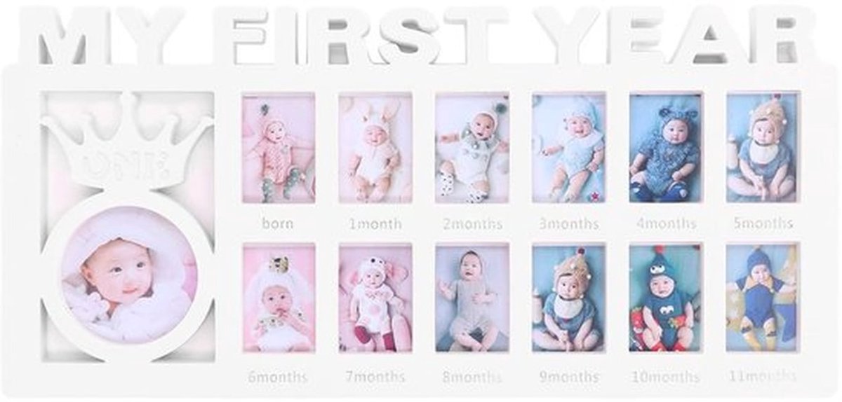 Fotolijst voor Pasgeborenen - 12 Kleine Fotolijsten - Kunststof - Decoratie - Cadeau - Afmetingen 39 x 18,5 cm - Babyfotolijst