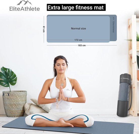 Yogamat, sportmat, fitnessmat, gevoerd en antislip, voor fitness, pilates, yogamat, 183 cm x 61 cm x 0,6 cm, trainingsmat inclusief transportband + tas van Yogamat — afbeelding 3