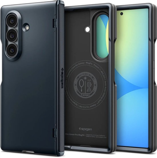 Binnenzijde donkergrijs Spigen hoesje voor Galaxy Z Fold met MagFit en Spigen logo.