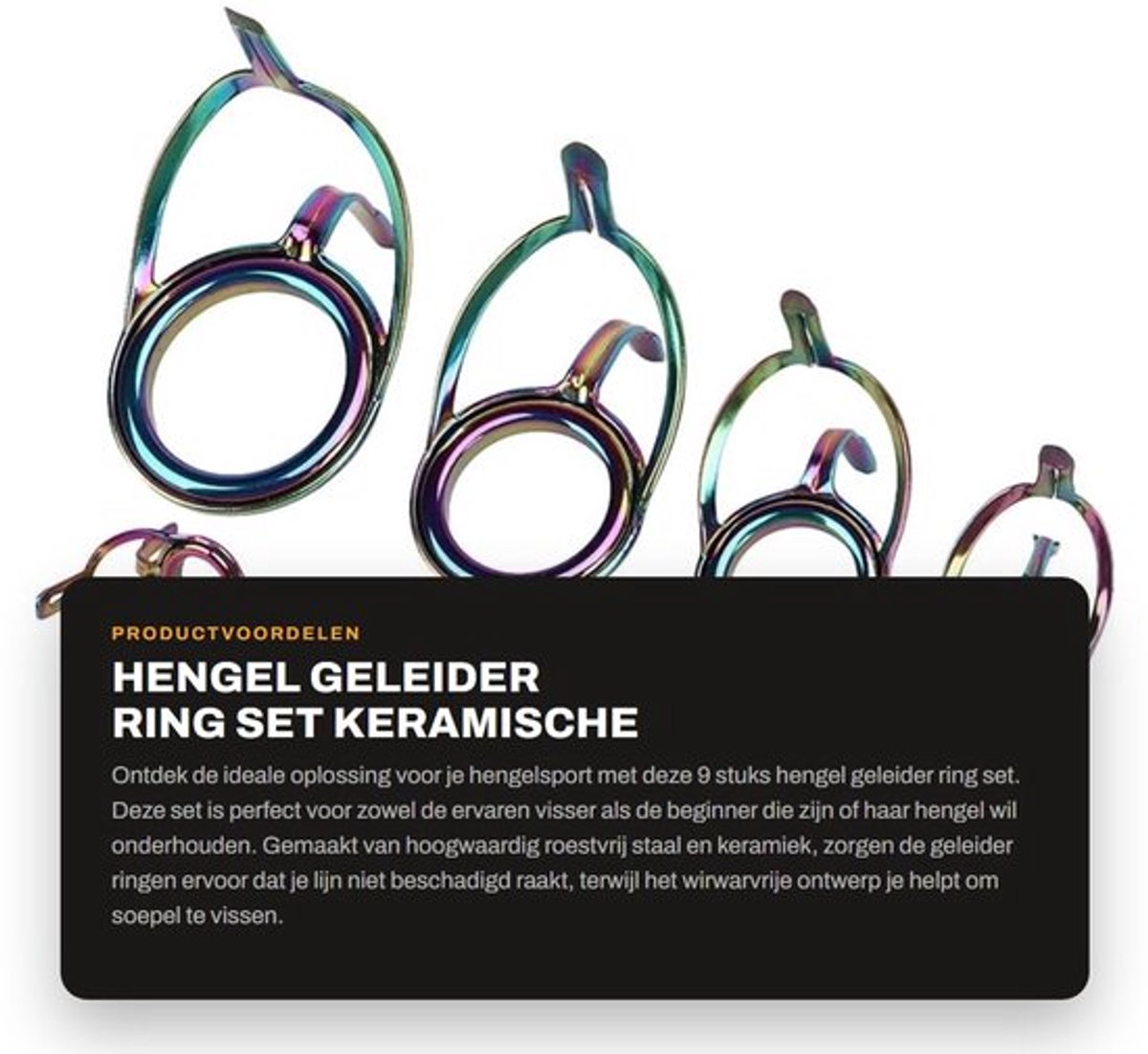 Hengelgeleider 9 Stuks - Roestvrij Staal/Keramiek - Anti-Wirwar Ontwerp - Stevige Geleider - Lichtgewicht - Balans Houdend - Hengelring