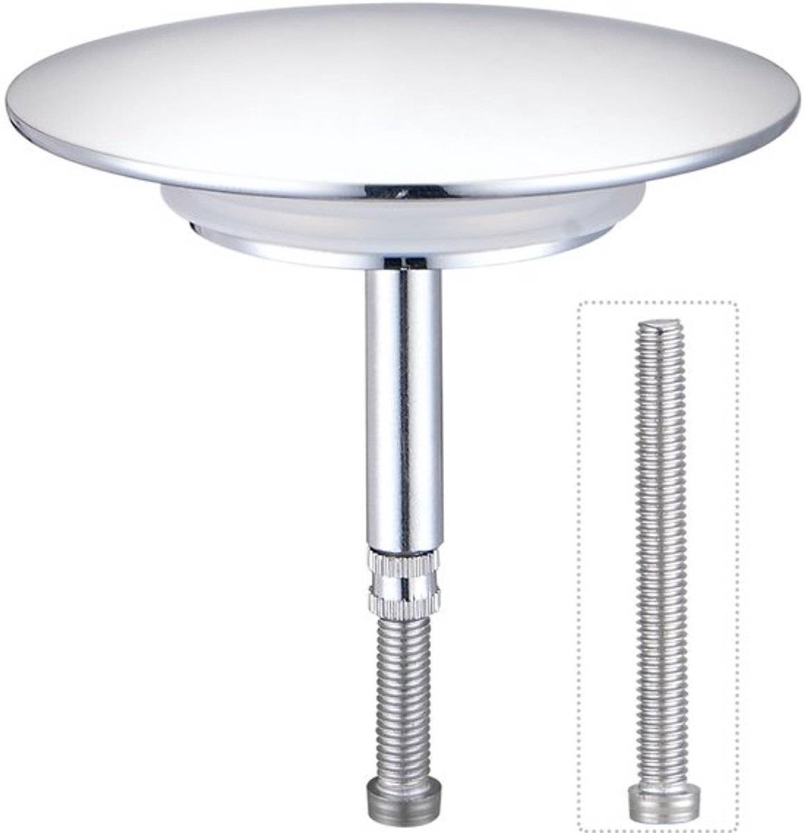 Badstop Verchroomd - Universele Afvoerstop - Hoogteverstelbaar - Diameter 72 mm - Dubbele Afdichting - Koper en Chroom Afwerking - Afvoerplug