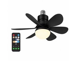 North Collective AirFlow - Plafond Ventilator Verlichting E27 - LED Ventilatorlamp met Afstandsbediening - 3 Snelheden - 52 cm - Zwart
