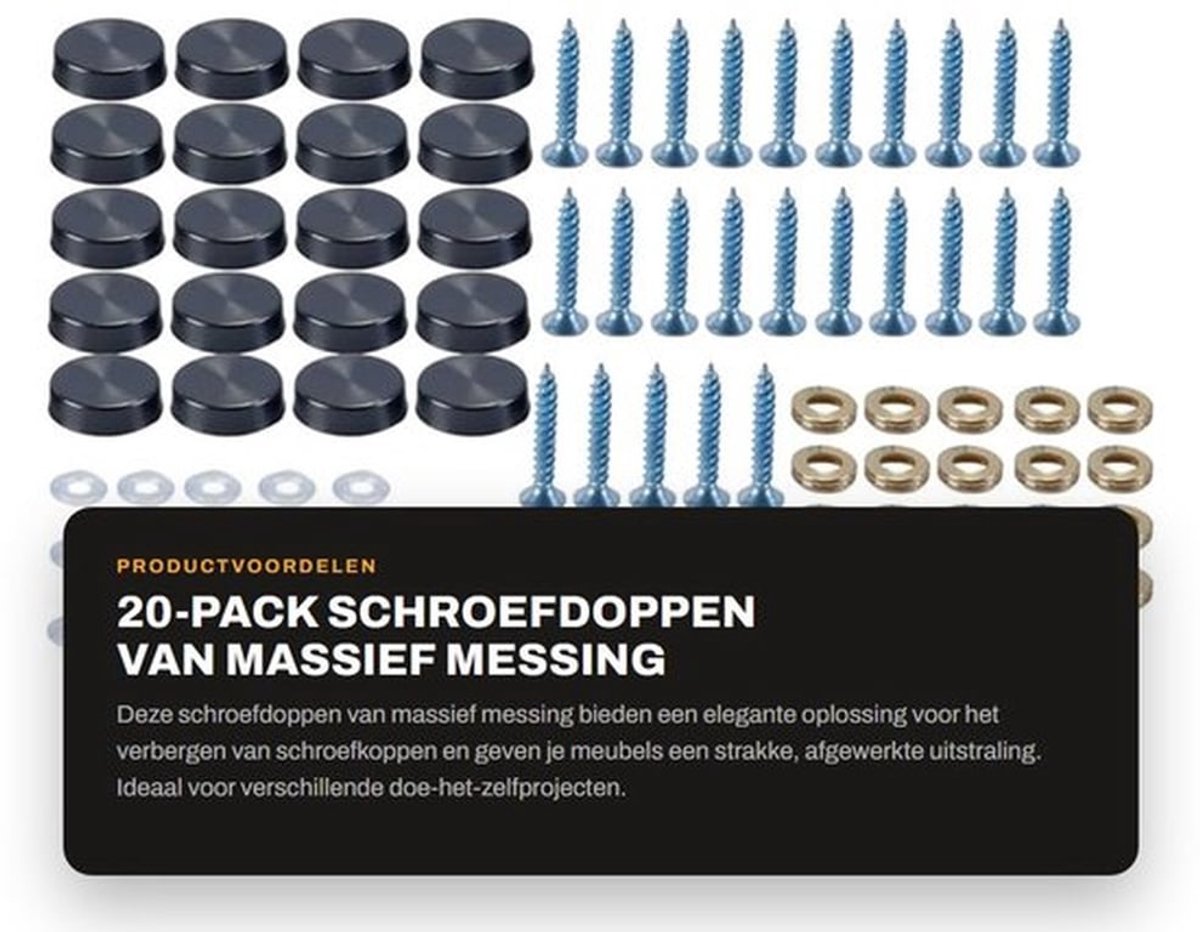 Schroefdoppen 20-pack - Massief Messing - Bevestigingsmaterialen - Antislip - Eenvoudig te installeren - Roestvrij staal - Slank ontwerp - Schroefafdekkingen