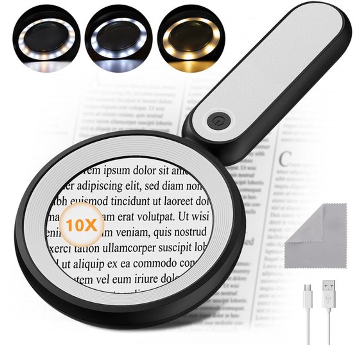 Handvergrootglas met 21 LED-verlichting en 10x vergroting
