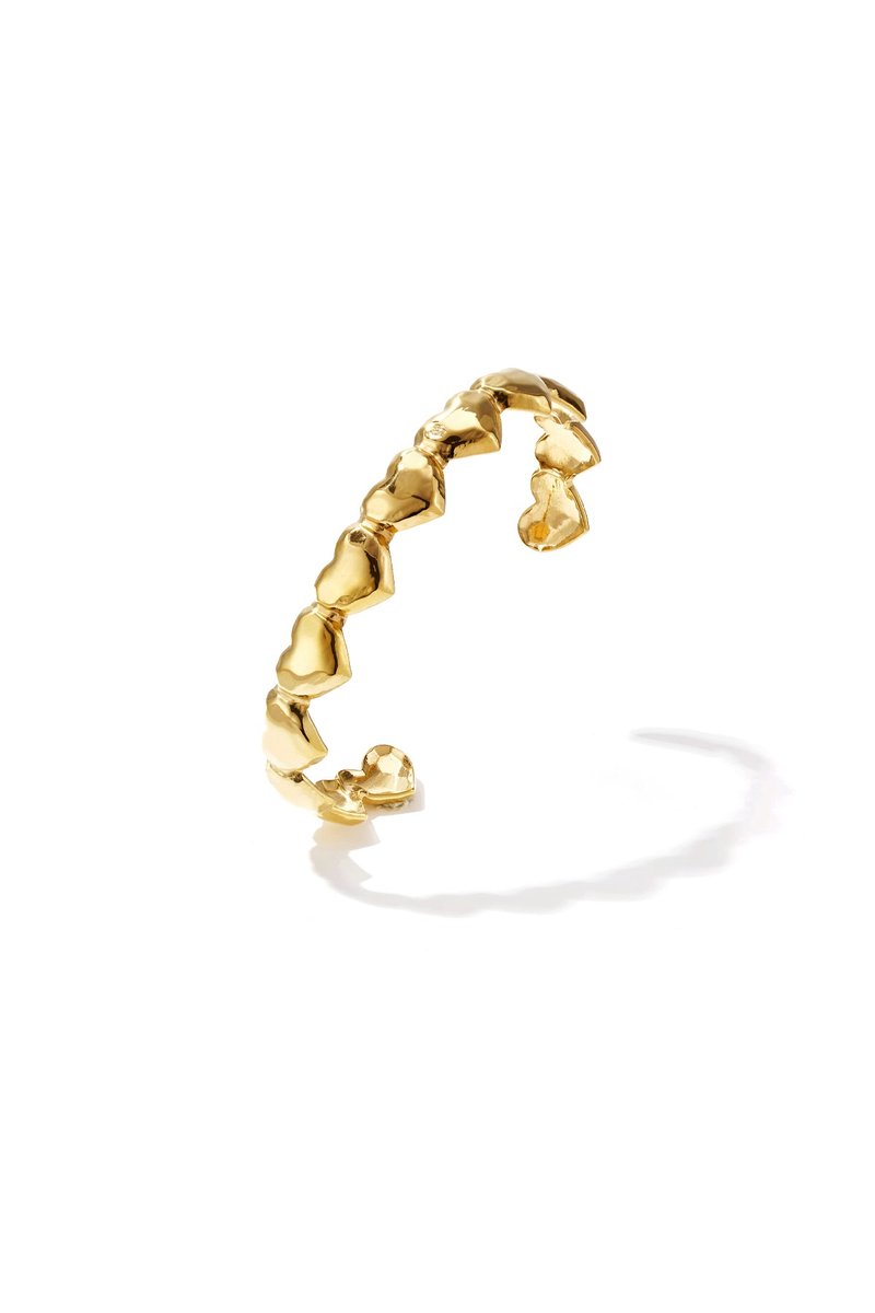 Bangle met gedeukte hartjes - Armband - Stainless Steel - - Goud