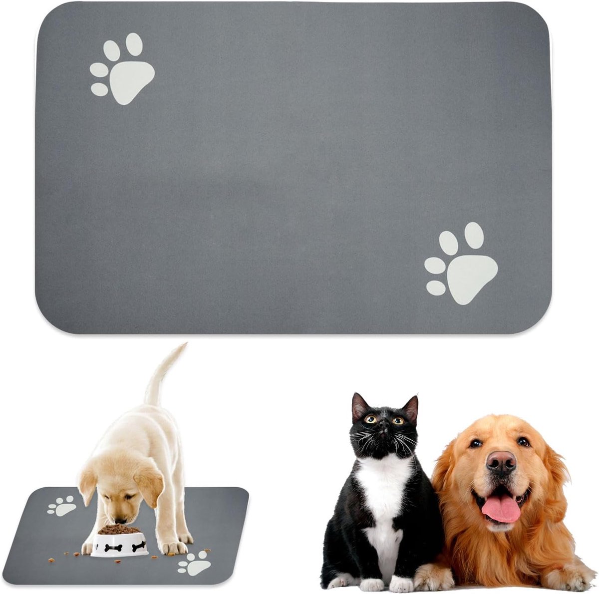 SnelShoppen - Hond Voedingsmat Antislip 40 x 60 cm | Super Absorberend Voerbak Pad Kat, Wasbare Mat Kattenvoer, Kat Nappad, Mat Voerbak Hond