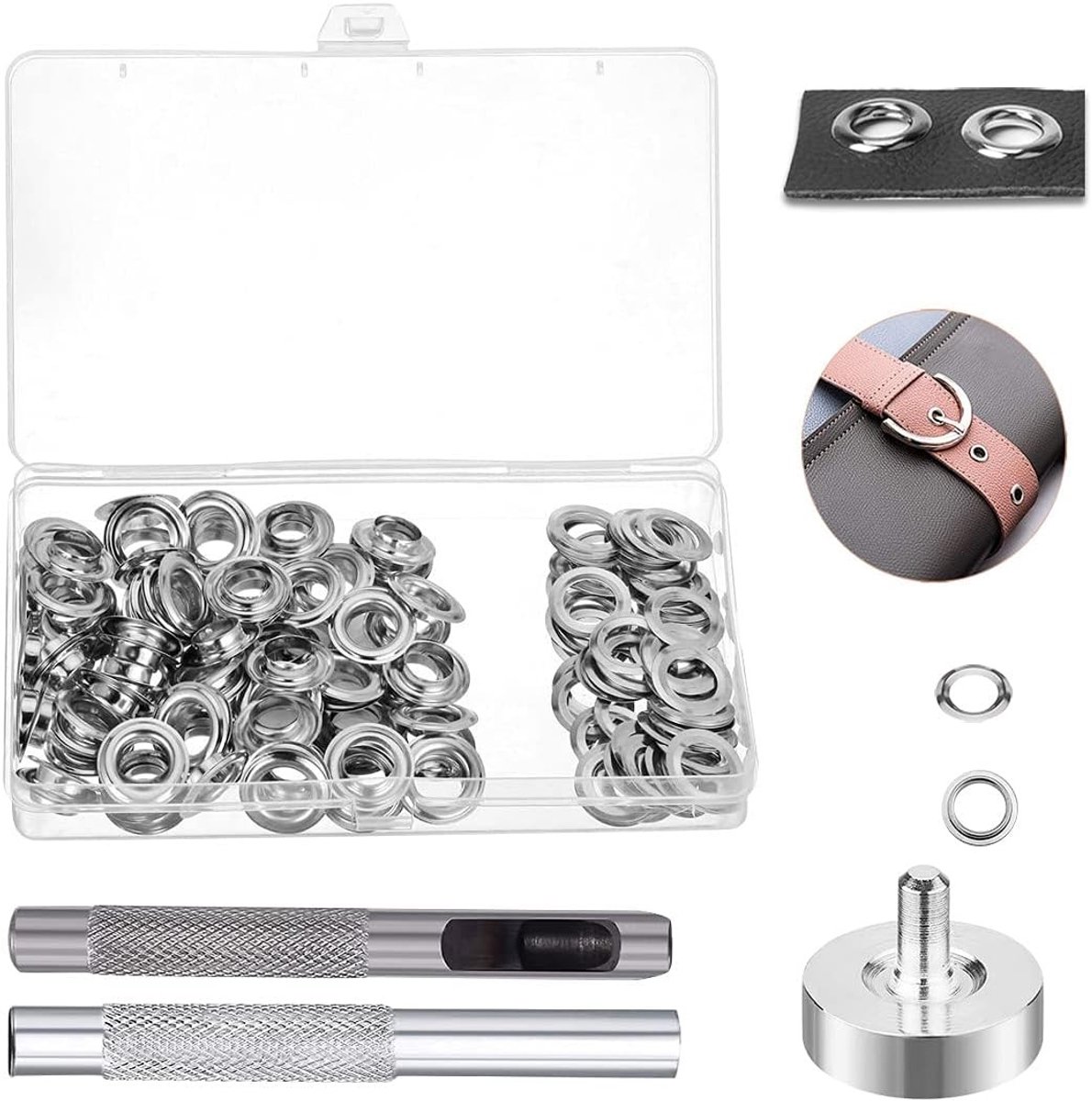 Ooggereedschap Set met 100 Stuks voor 6mm Metalen Oogjes, Inclusief Ringen en Opbergdoos
