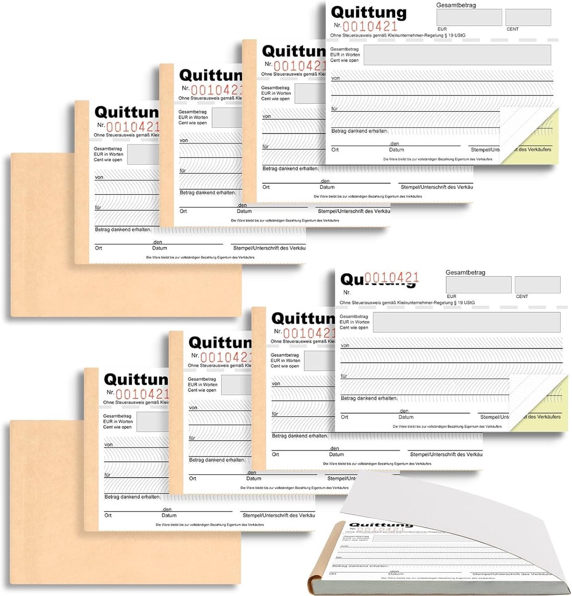 Set van 10 Kleine A6 Bonblokken met Micro Perforatie voor Facturering en Boekhouding, 2 x 40 Vel