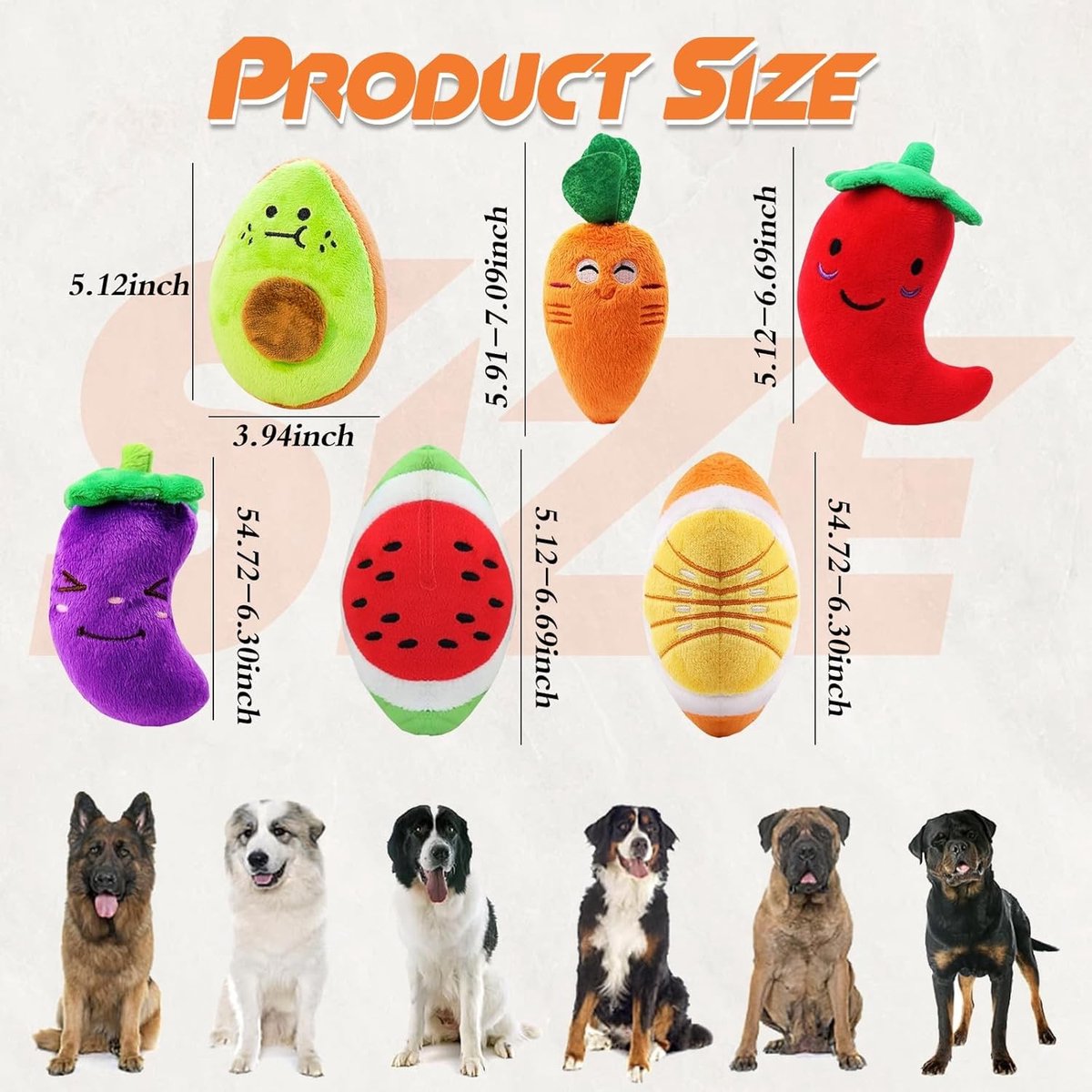 Set van 6 Schattige Hondenspeeltjes in Fruit- en Groentevorm met Piepgeluid voor Kleine Honden en Puppy’s, Perfect voor Speelplezier en Training