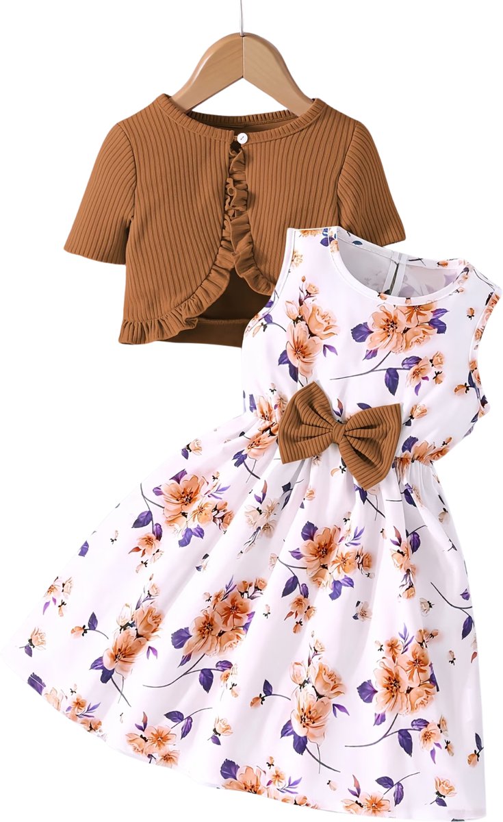 Currero Zomerjurk Meisjes Zomerjurken Kinderen Jurk Meisje Ibiza Stijl Sundress Kinderkleding 5-6 Jaar Creme
