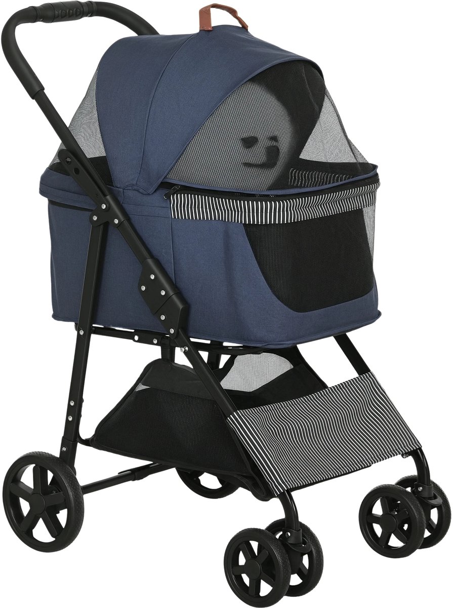 2-in-1 Hondenbuggy & Transporttas – Afneembare Wandelwagen voor Hond en Kat van Oxford Stof – Donkerblauw