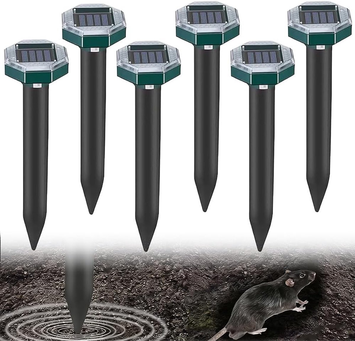 Trillingen en echografie mol afweermiddel, 6 stuks, effectieve mollenverjager voor gazon en tuin, woelmuizen bestrijden met ultrasone technologie