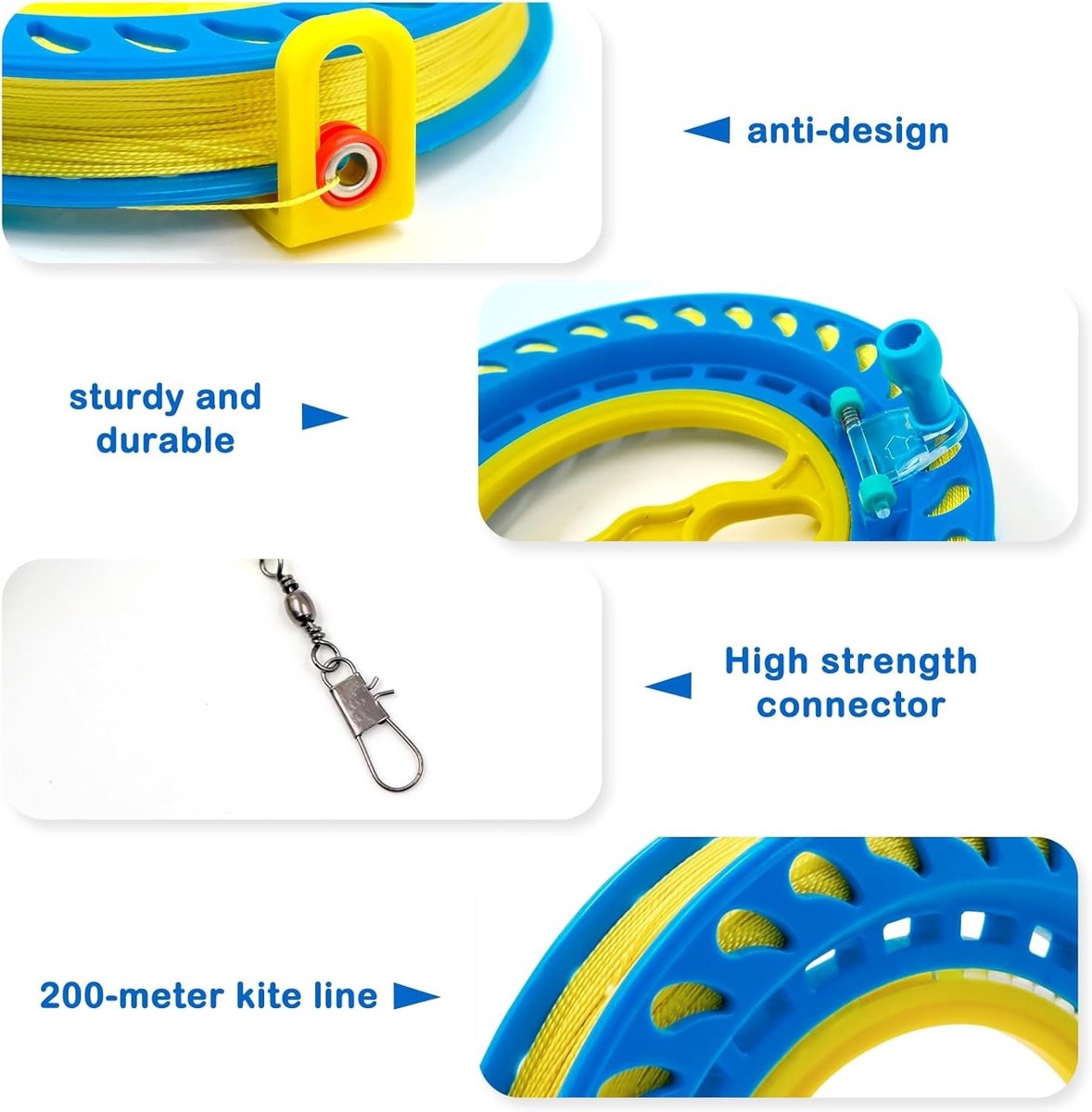 Robuuste 300 m RVS Vliegerlijn met Veiligheidslock, Verstelbare Lengte en Ergonomische Handgreep, Ideaal voor Buitenactiviteiten en Vliegeraccessoires