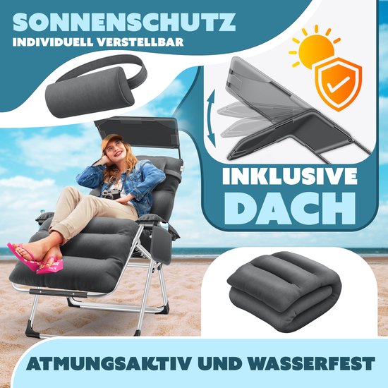 KESSER Luxe Ligstoel - Extra Breed & Comfortabel - Dikke Kussens, Armleuningen, Hoofdkussen, Bijzettafel & Opbergvakken - Ergonomisch & Antislip - Tuin of Balkon - Marineblauw — afbeelding 3