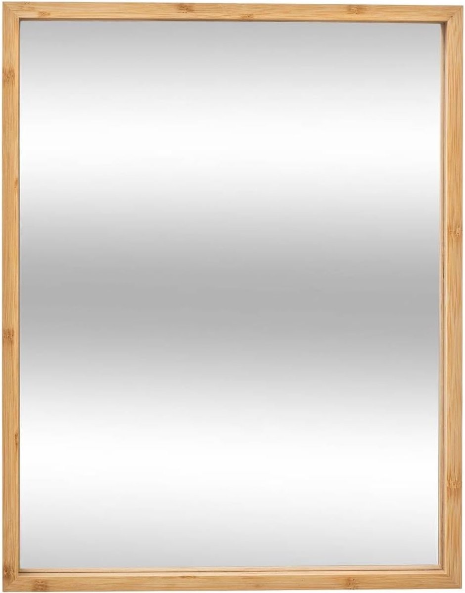 SnelShoppen - Wandspiegel 34 x 44 cm van Bamboe, Perfect voor Badkamer, Slaapkamer, Woonkamer, Modern Design, Natuurlijke Kleur, Decoratief en Functio