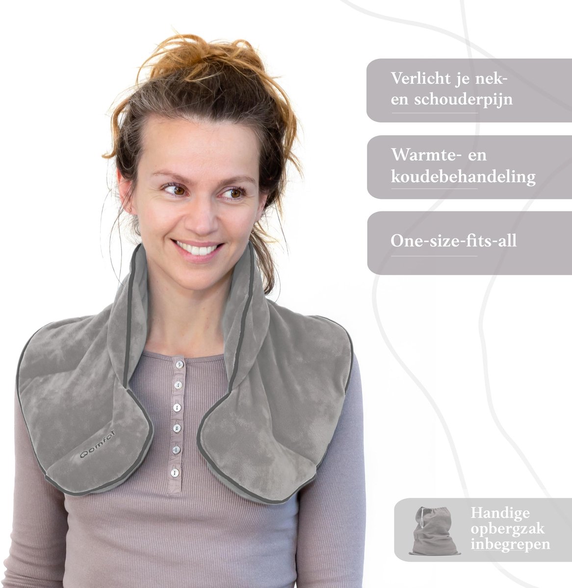 SnelShoppen - Warmtewrap voor de magnetron met lavendelgeur - Lichtgrijs verwarmingskussen voor nek/schouders - 1,5 kg gewicht - Warmte- en koude-ther