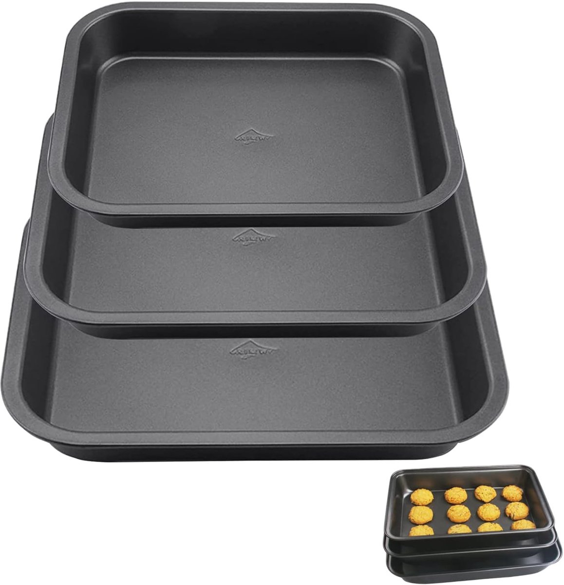 Bakblik 20 cm - roestvrij staal vierkant - mat zwart - ideaal voor taarten en brownies - ShopVlot