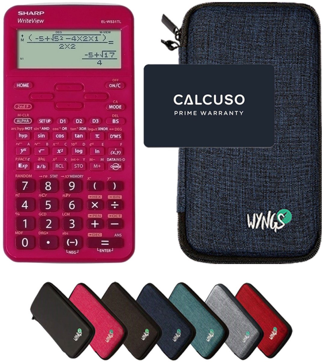 Sharp EL-W531TL Rood incl. WYNGS Beschermhoes Blauw - Wetenschappelijke Rekenmachine - Basis Pakket