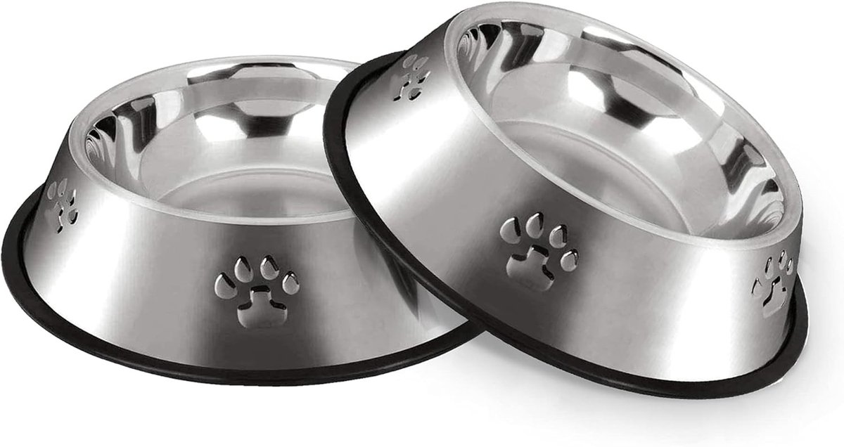 RVS Honden- en Kattenvoerbakken met Antislip Rubber Onderkant, Set van 2, 18 cm, Ideaal voor Puppy en Kat