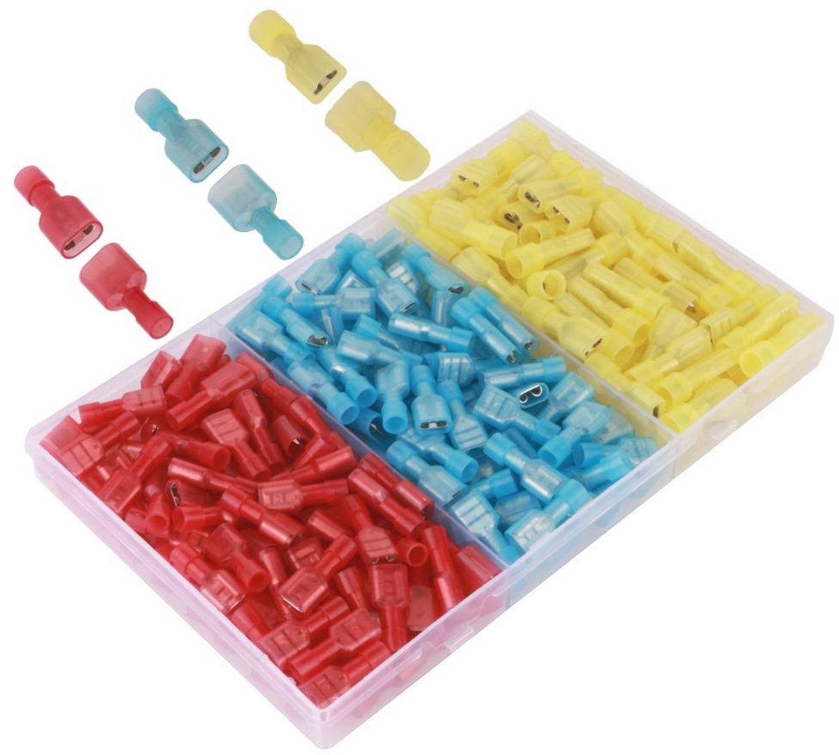 Complete Crimp Terminal Kit met 200 Stuks Kabelconnectoren, Assortiment voor AWG 22-16, 16-14, 12-10, Spade Connectoren en Snelle Verbindingen voor Elektrische Projecten