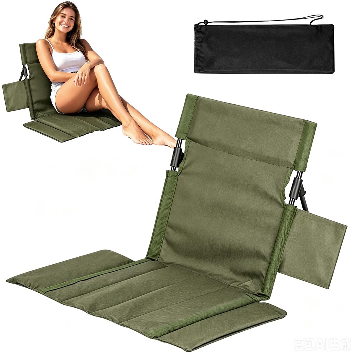 Opvouwbare Strandstoel - Vloerstoel Rugleuning - Buitenactiviteiten Zitten - Lichtgewicht Aluminium Frame - 54 x 35 cm - Groen
