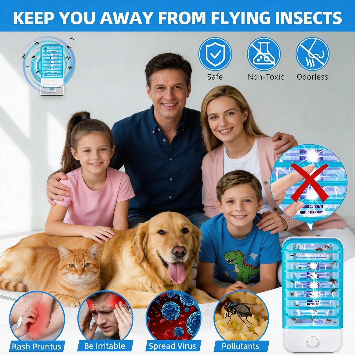 SnelShoppen - Indoor Bug Zapper Plug in - Elektronische Vliegende Insectenval voor Muggen, Vliegen, Gnat - 4 Stuks - Paarse Lichtlamp voor Thuis, Keuk