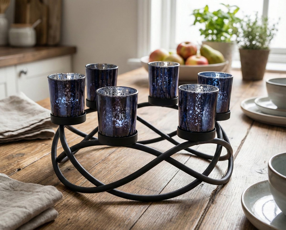 SnelShoppen - Seraphic Zwarte Ijzeren Cirkeltafel Centerpiece Kaarshouder met 6 Votief Cups voor Feest, Tuin en Binnen