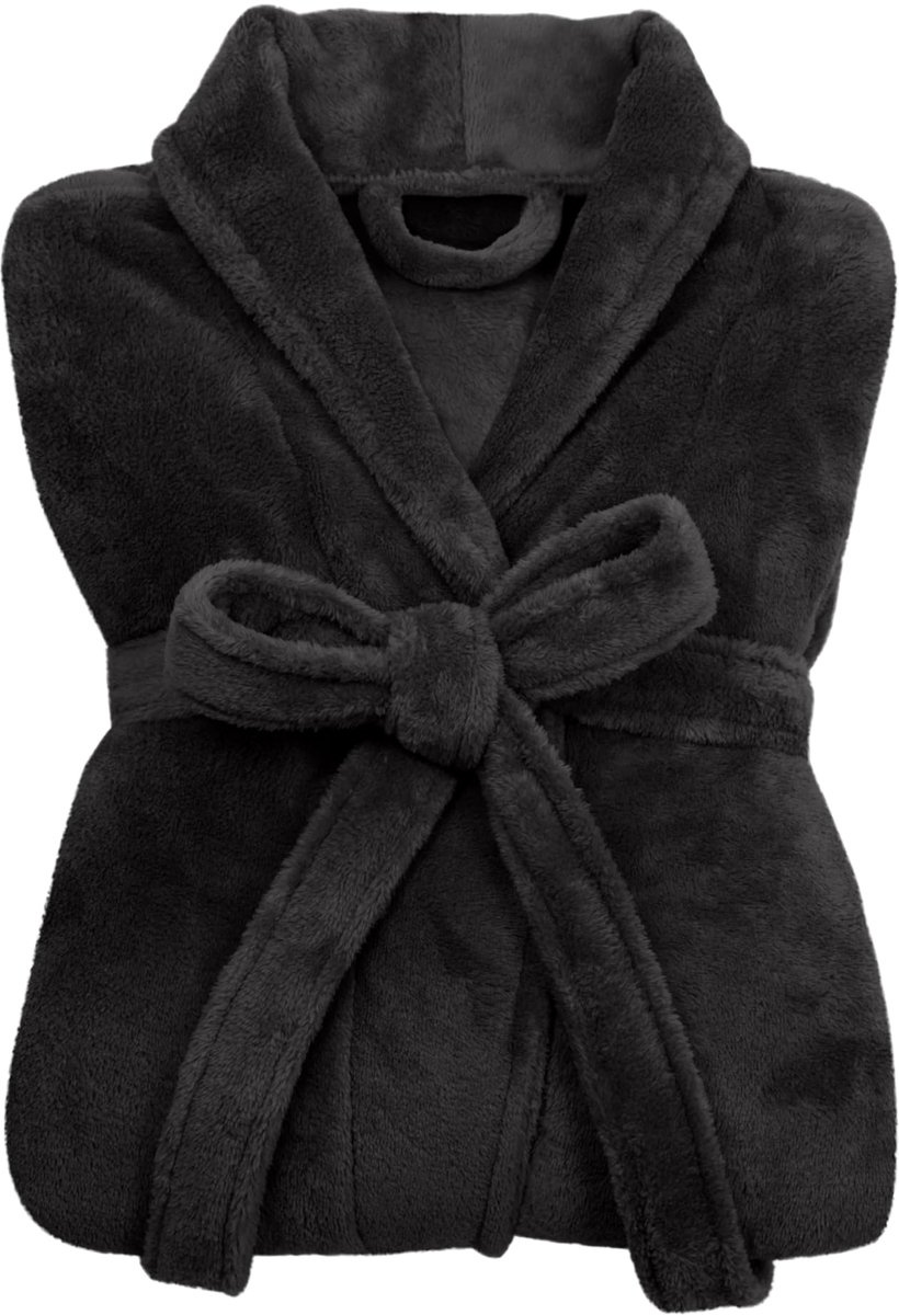 SnelShoppen - Zachte Ochtendjas voor Dames en Badjas voor Heren - Kuschelfleece Met Sjaalkraag - XXL - Zwart - Ideaal Voor Sauna en Thuisgebruik