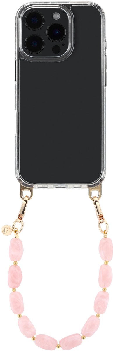 Selencia Transparant Hoesje met Haakjes inclusief Satin Crush Polskoord - Geschikt voor Apple iPhone 16 Pro - Cosmic Candy