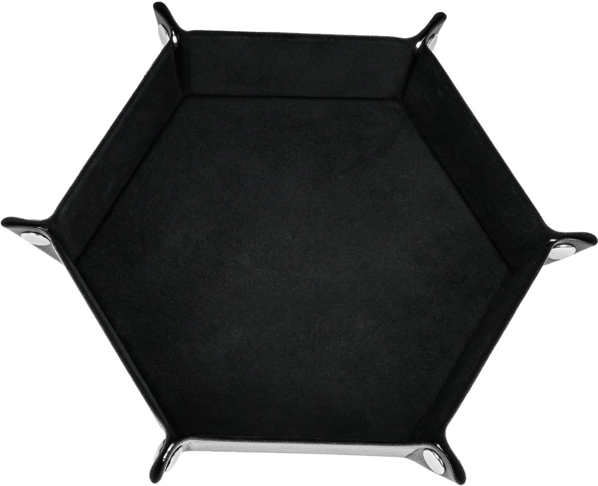 SnelShoppen - Opvouwbare Zeshoekige Dobbelstenen Lade - Leer en Fluwelen Dobbelstenen Houder voor DND en Tafelspellen - Zwart - Perfect voor Feestjes,
