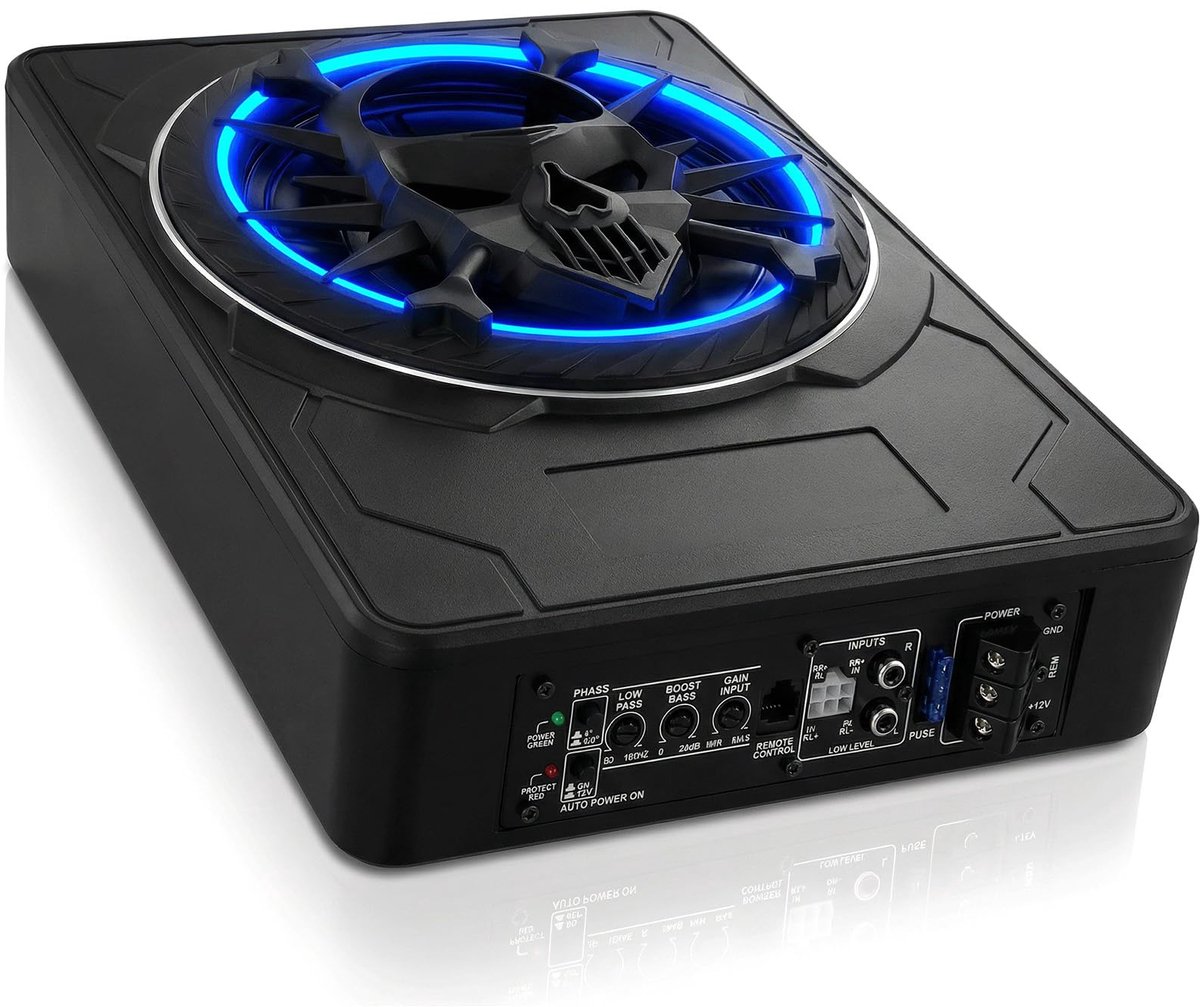 SnelShoppen - Onderstoel Auto Subwoofer 1200W 10" Slanke Subwoofer met Veelkleurige LED Sfeerverlichting voor Auto Geluidsinstallatie, Feest, Camping
