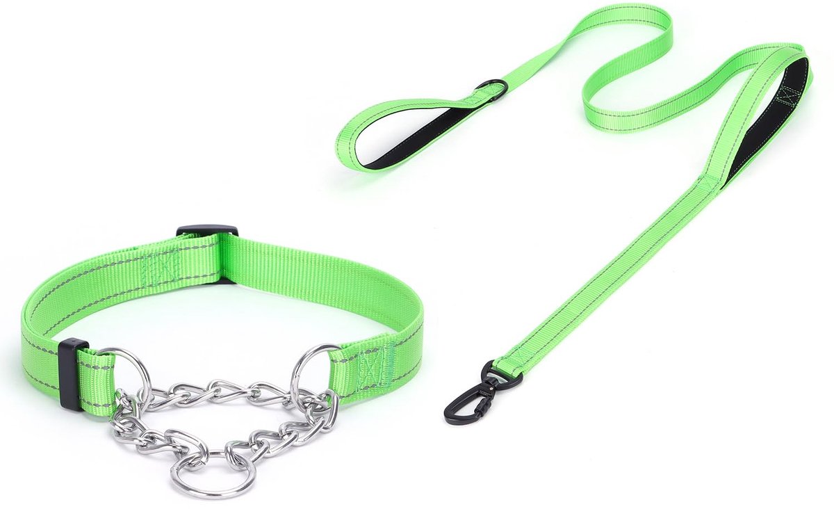 SnelShoppen - Martingale Halsband voor Honden - Roestvrij Stalen Ketting - Verstelbaar en Reflecterend - Voor Middelgrote en Grote Honden - Groen - Se