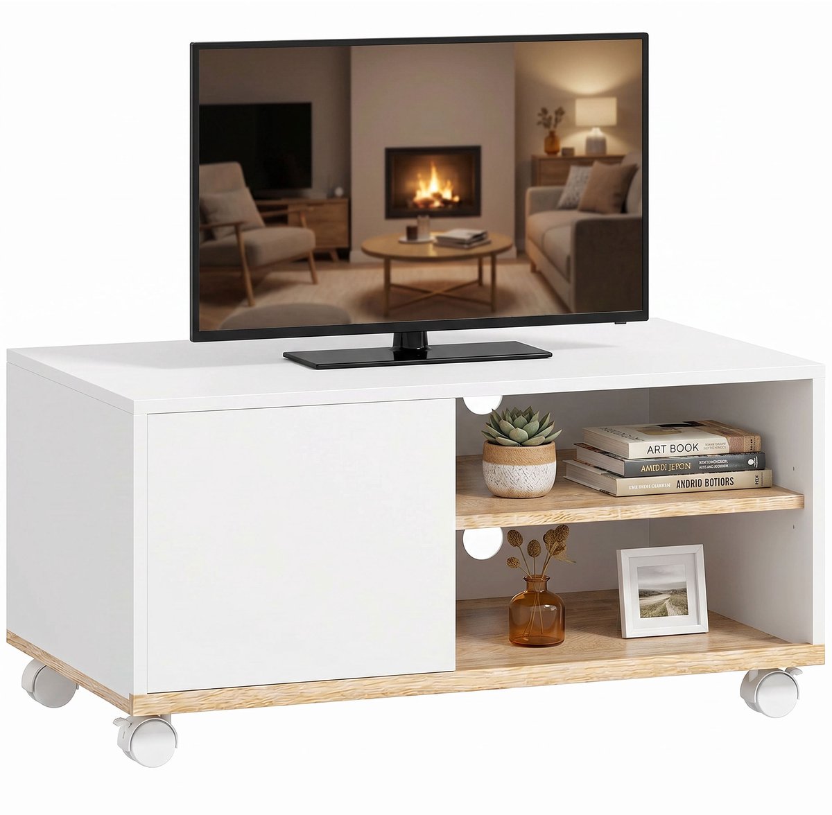 HOMCOM TV-meubel-Spaanplaat-80L x 45B x 39H cm-Wit+Eiken