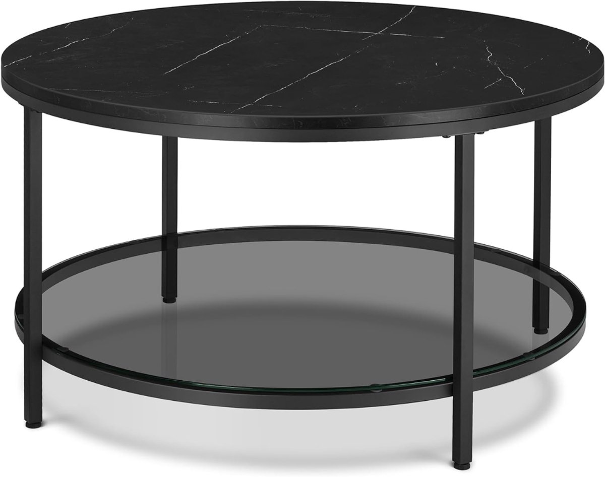 NIVA® Salontafel - Salontafel Rond - Salon Tafel - Marmerzwart - 80cm x 80cm x 46cm