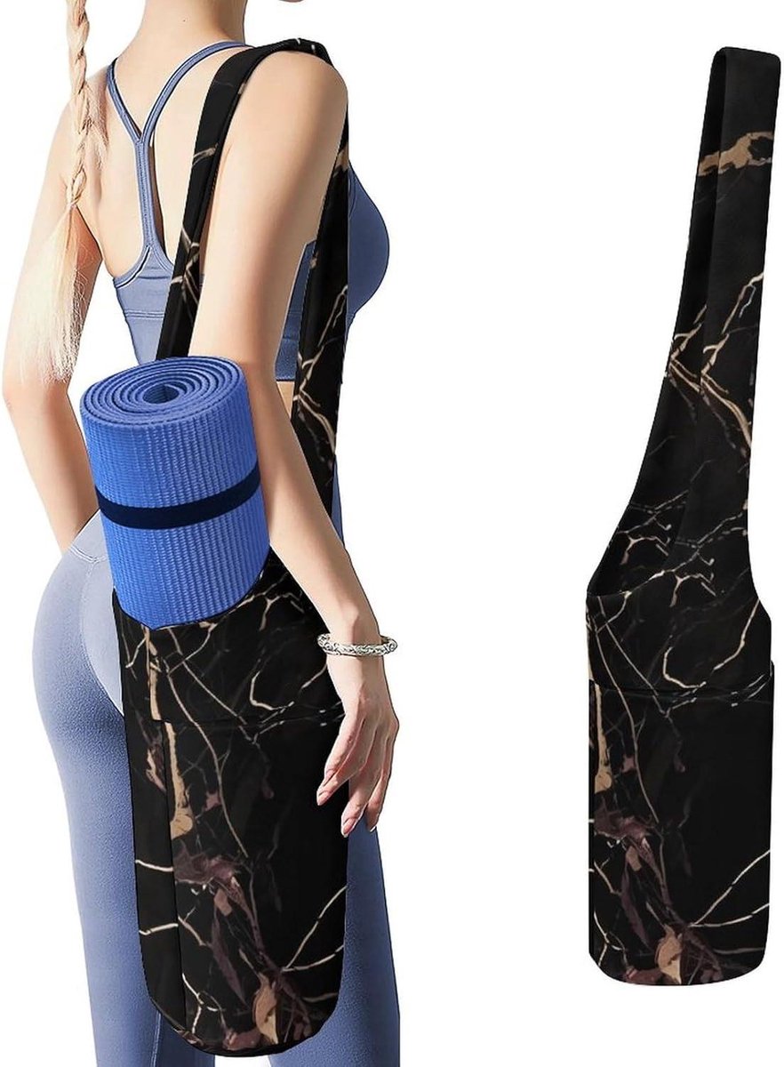 Yoga Mat Tas - Yogatassen Yogatas - Sporten en Trainen - Multifunctioneel - 50x40x18cm - Wit met Goud Marmer