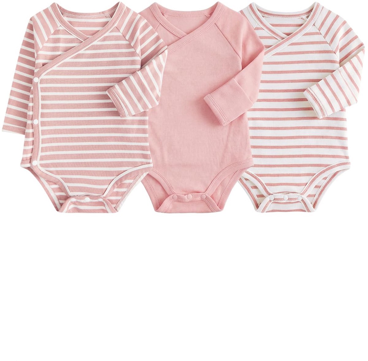SnelShoppen - 3-delig JiAmy Baby Kruippakje Set voor Pasgeborenen - Opvouwbare Mouwen & Broek met Voetjes - Katoen - 0-12 Maanden, 6-9 Maanden - Perfe
