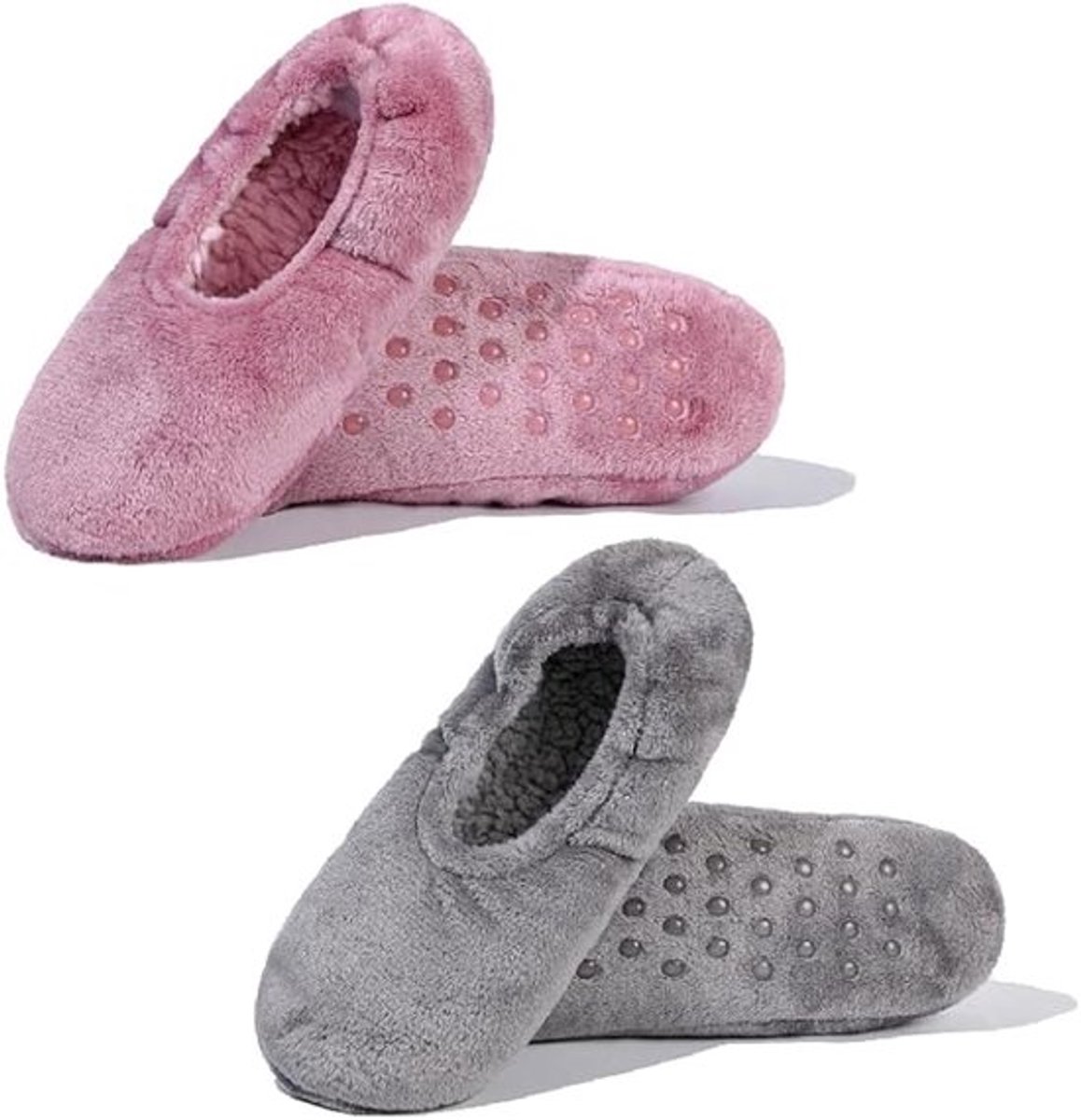 Damesslippers en sokken, 2 paar per verpakking, met antislipzool, zacht en comfortabel, warme winterslippers voor thuisgebruik, maat 38-40 (one size fits all).