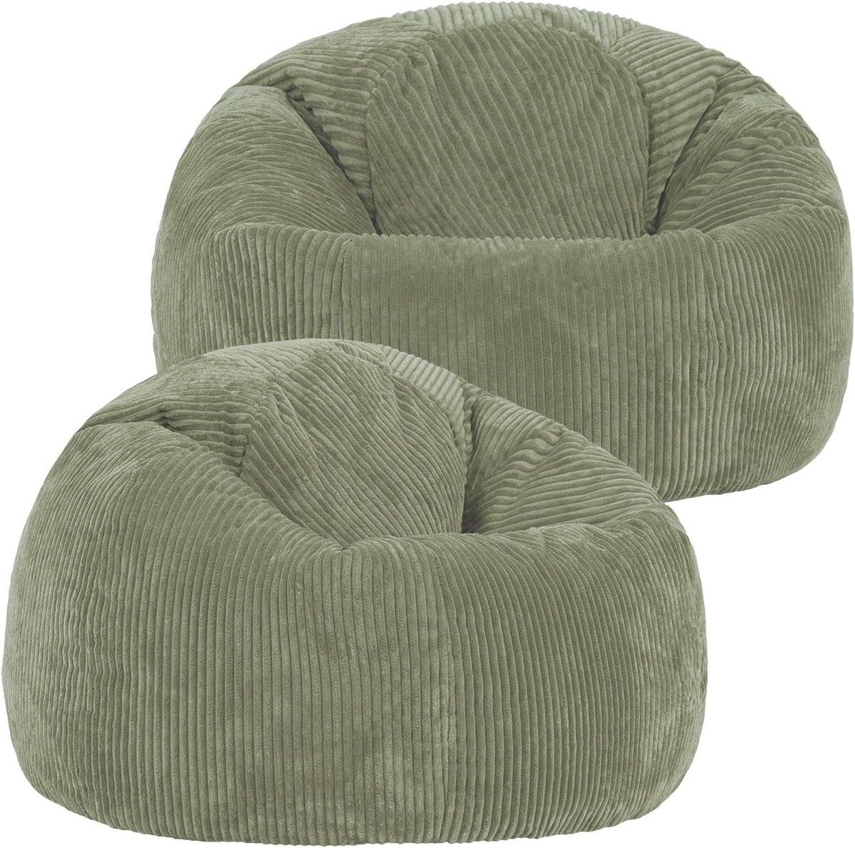 Bean Bag Stoel - Zitzak Volwassenen - Ontspannen Zitten - Zacht Corduroy Materiaal - Set van 2 - Saliegroen
