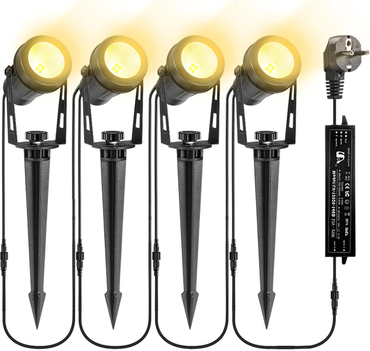 SnelShoppen - Tuinspots Set van 4 - 3W LED Tuinverlichting met Grondpin, 1200 Lumen, IP65 Waterdicht, Buitenlamp voor Tuin, Padverlichting, 3000K Warm