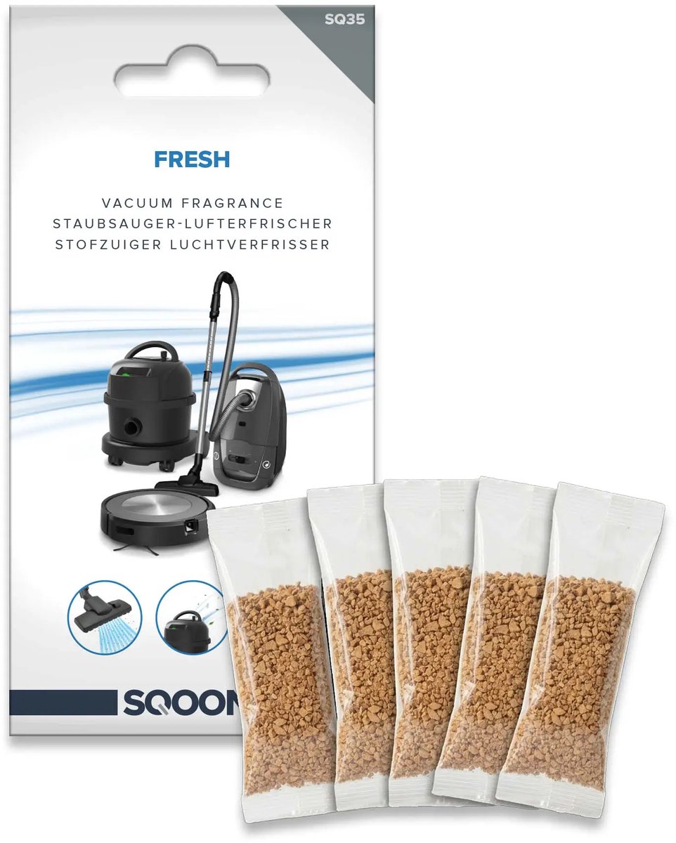 SQOON® Stofzuiger geurkorrels Fresh luchtverfrisser - frisse, net-gewassen geur voor in huis - 5 zakjes - Ook voor robotstofzuigers