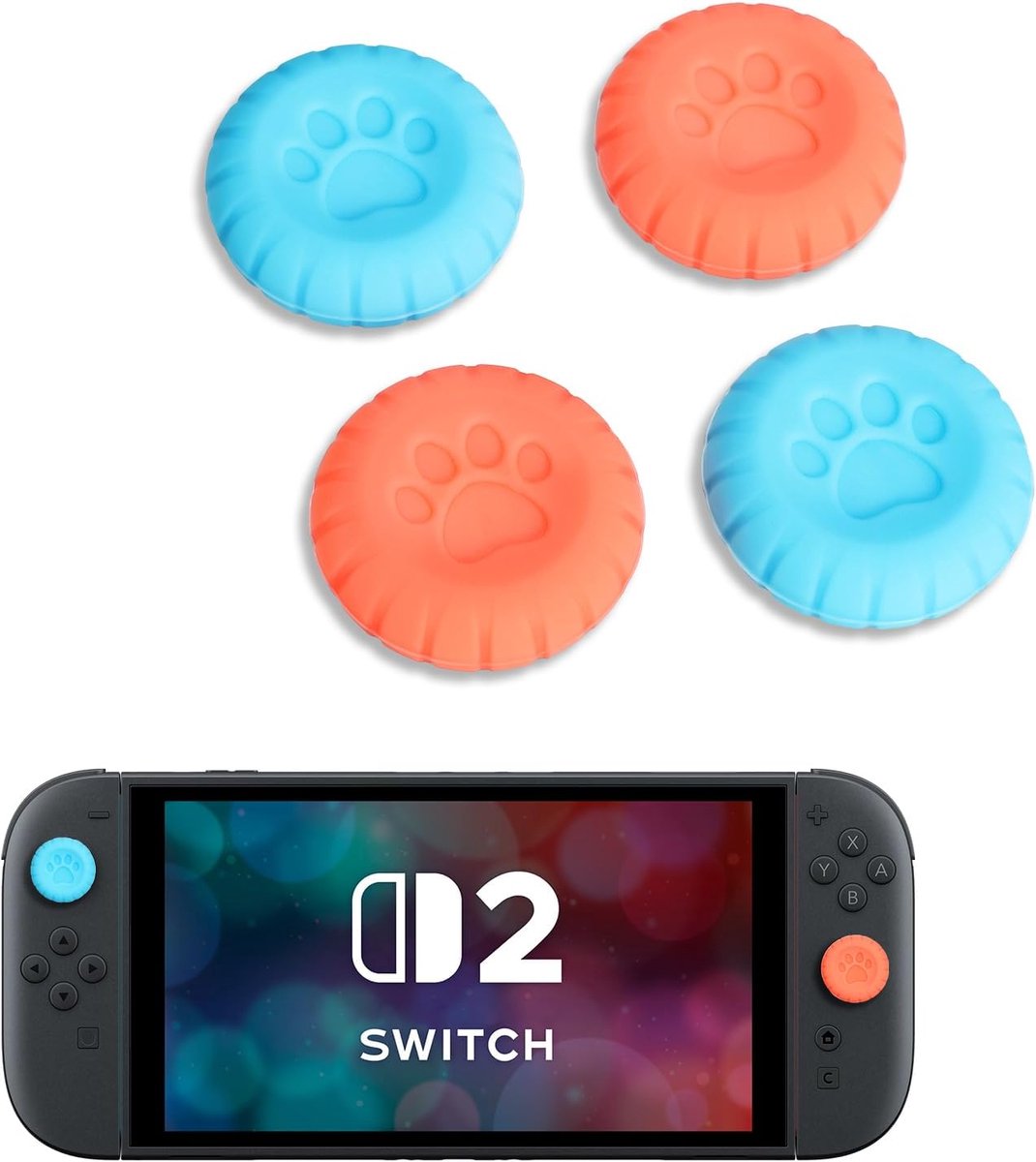 SnelShoppen - Ergonomische Joystick Caps voor Switch 2/PS4/PS5/Xbox - Non-Slip Silicone Thumb Grips - Verbeterde Controle - Blauw + Oranje - 2.4 Pcs