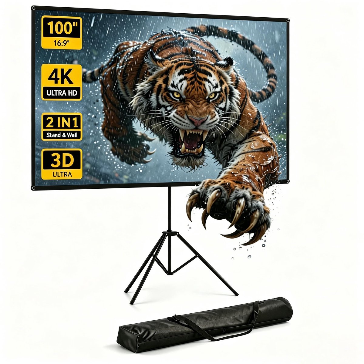 SnelShoppen - Beamerscherm Statief 100 Inch Draagbaar Projectiescherm voor Buiten en Binnen, Geweven Beamer, 16:9 Film PVC met Draagtas voor Filmavond