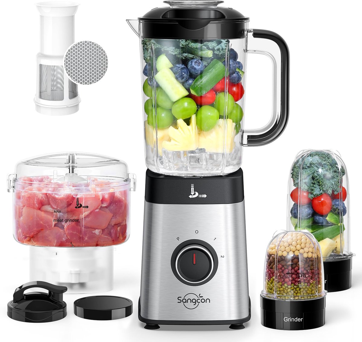SnelShoppen - 5-in-1 blender voor shakes, smoothies, ijs en meer - 500W met 3 snelheden en pulsfunctie - Ideaal voor keuken, fruit, groenten, vlees -
