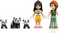 Twee LEGO Friends minipoppen, drie pandabeertjes en een grote panda.