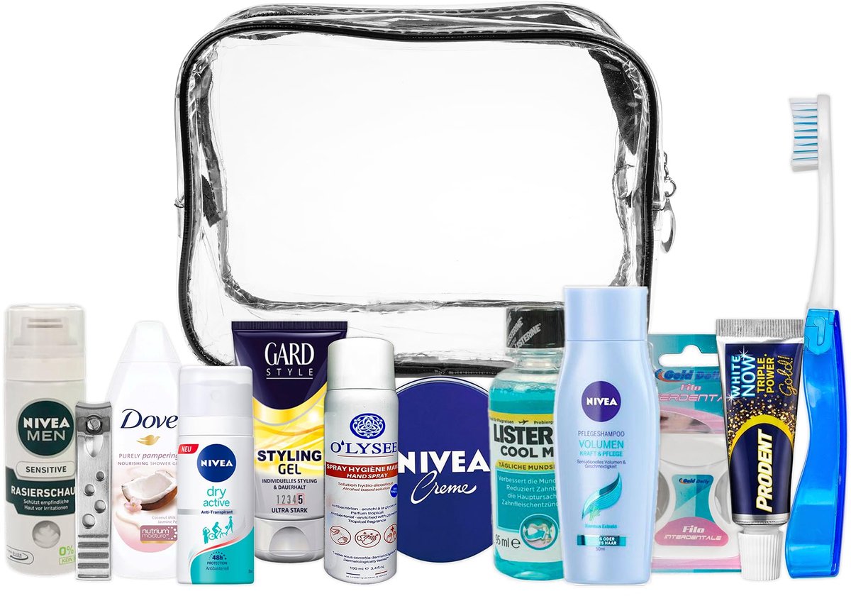 SnelShoppen - Travel Essentials set voor Handbagage, Reisbenodigdheden voor Vakantie en Zakenreizen, Inclusief Persoonlijke Verzorgingsproducten in PV