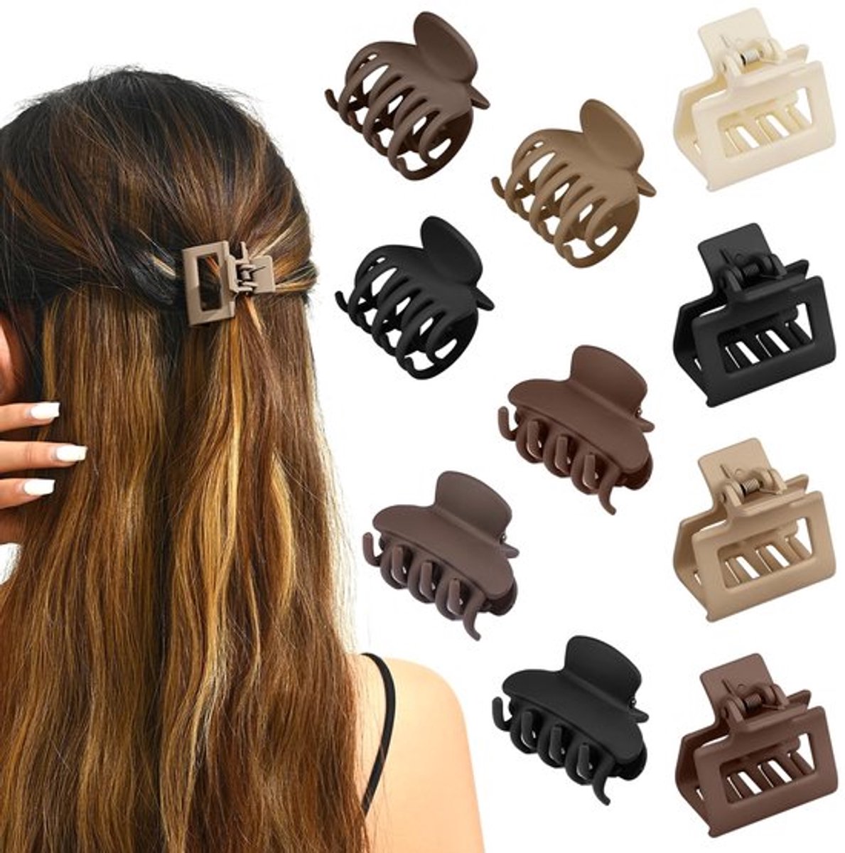 10 Stuks Dubbele Rij Tanden Haarclips Dames, 4 cm Matte Antislip Korte Haaraccessoires, Kleine Klauwklemmen voor Vrouwen en Meisjes Haarstyling Accessoires voor Dun Middelfijn Haar (3 Vormen)