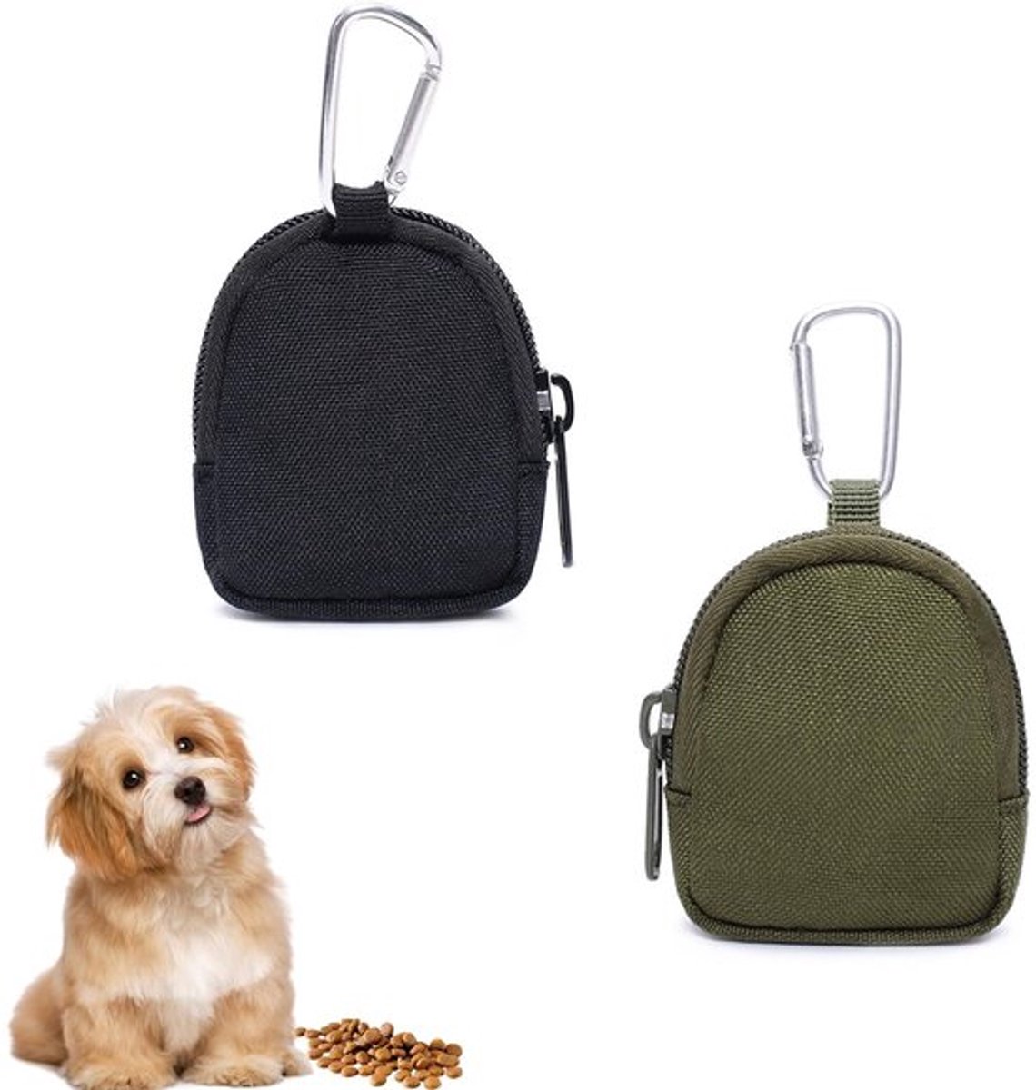 2 stuks traktatiezakjes voor honden, traktatietas voor honden met ritssluiting, voederzak, hondentraining, handsfree hondensnoepzak, draagbare mini-tas voor hondentraining