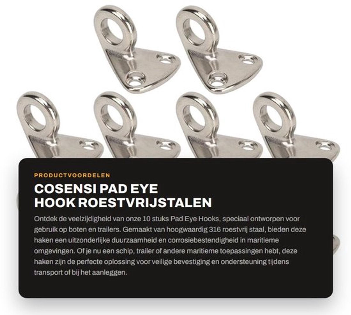 Ophanghaak 10 Stuks - Roestvrij Staal 316 - Duurzaam - Afweerhanger - Universele Toepassing - Geschikt voor Boot/Trailer - Ooghaak